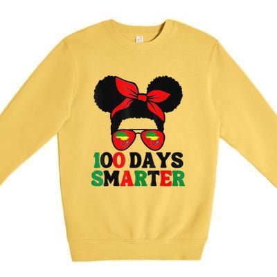 100 Days Smarter Afro Messy Bun Black History Month Premium Crewneck Sweatshirt