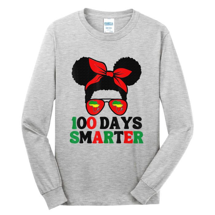 100 Days Smarter Afro Messy Bun Black History Month Tall Long Sleeve T-Shirt