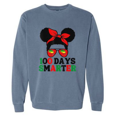 100 Days Smarter Afro Messy Bun Black History Month Garment-Dyed Sweatshirt