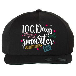 100 Days Smarter Happy 100 Days Of School Brighter Sharper Funny Gift Wool Snapback Cap