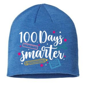 100 Days Smarter Happy 100 Days Of School Brighter Sharper Funny Gift Sustainable Beanie