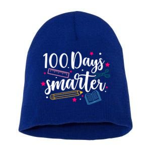 100 Days Smarter Happy 100 Days Of School Brighter Sharper Funny Gift Short Acrylic Beanie