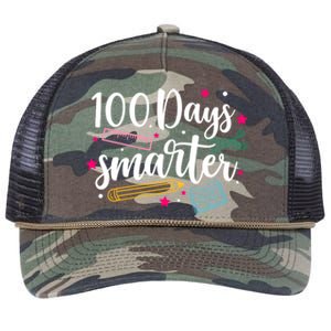 100 Days Smarter Happy 100 Days Of School Brighter Sharper Funny Gift Retro Rope Trucker Hat Cap