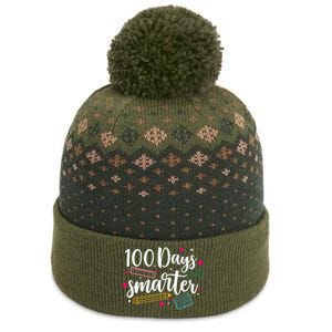 100 Days Smarter Happy 100 Days Of School Brighter Sharper Funny Gift The Baniff Cuffed Pom Beanie