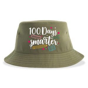 100 Days Smarter Happy 100 Days Of School Brighter Sharper Funny Gift Sustainable Bucket Hat