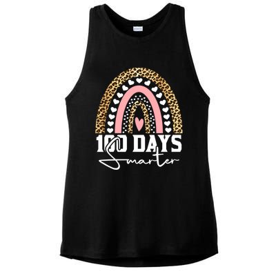 100 Days Smarter Happy 100th Day Of School Rainbow Leopard Gift Ladies PosiCharge Tri-Blend Wicking Tank