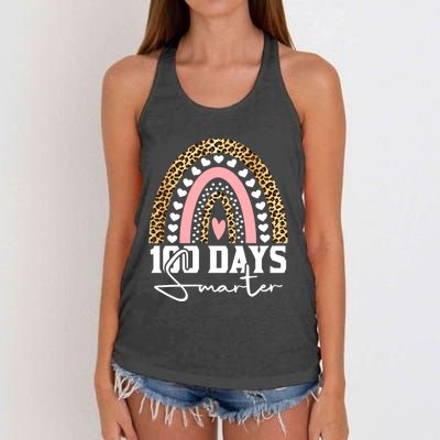 100 Days Smarter Happy 100th Day Of School Rainbow Leopard Gift Women's Knotted Racerback Tank