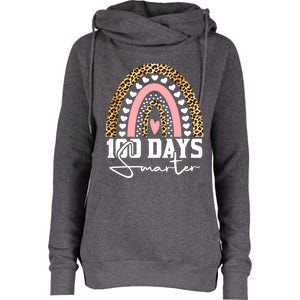 100 Days Smarter Happy 100th Day Of School Rainbow Leopard Gift Womens Funnel Neck Pullover Hood