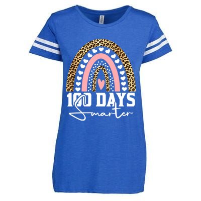 100 Days Smarter Happy 100th Day Of School Rainbow Leopard Gift Enza Ladies Jersey Football T-Shirt