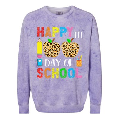 100 Days Smarter Teacher Student Leopard Happy 100 Days Colorblast Crewneck Sweatshirt