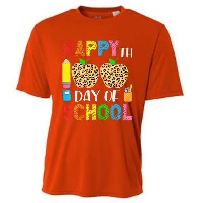 100 Days Smarter Teacher Student Leopard Happy 100 Days Cooling Performance Crew T-Shirt