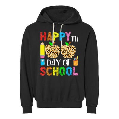 100 Days Smarter Teacher Student Leopard Happy 100 Days Garment-Dyed Fleece Hoodie