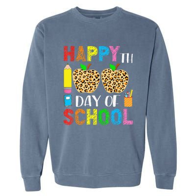 100 Days Smarter Teacher Student Leopard Happy 100 Days Garment-Dyed Sweatshirt