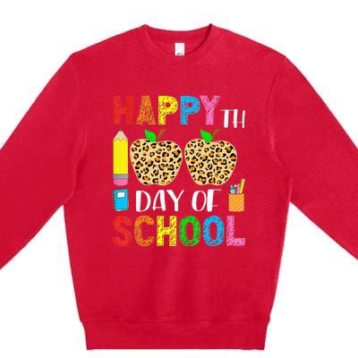 100 Days Smarter Teacher Student Leopard Happy 100 Days Premium Crewneck Sweatshirt