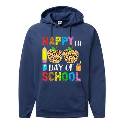 100 Days Smarter Teacher Student Leopard Happy 100 Days Performance Fleece Hoodie