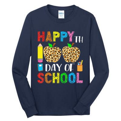 100 Days Smarter Teacher Student Leopard Happy 100 Days Tall Long Sleeve T-Shirt