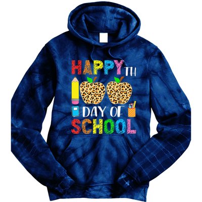 100 Days Smarter Teacher Student Leopard Happy 100 Days Tie Dye Hoodie