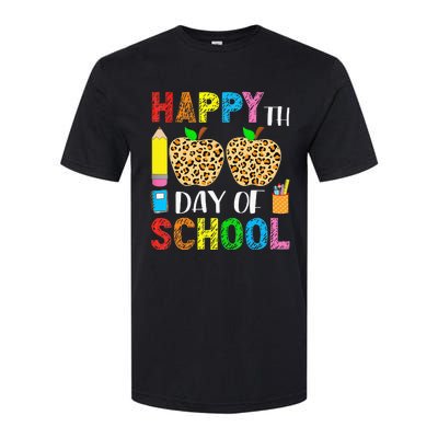 100 Days Smarter Teacher Student Leopard Happy 100 Days Softstyle CVC T-Shirt