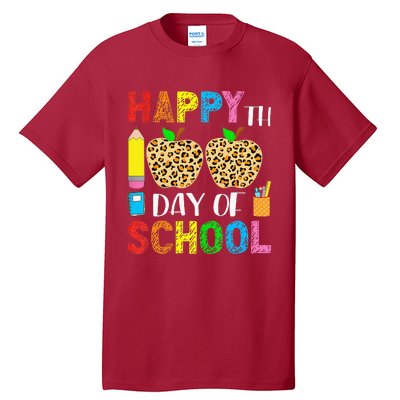 100 Days Smarter Teacher Student Leopard Happy 100 Days Tall T-Shirt