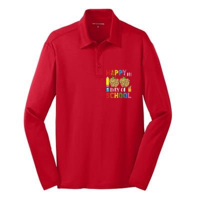 100 Days Smarter Teacher Student Leopard Happy 100 Days Silk Touch Performance Long Sleeve Polo