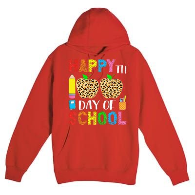 100 Days Smarter Teacher Student Leopard Happy 100 Days Premium Pullover Hoodie