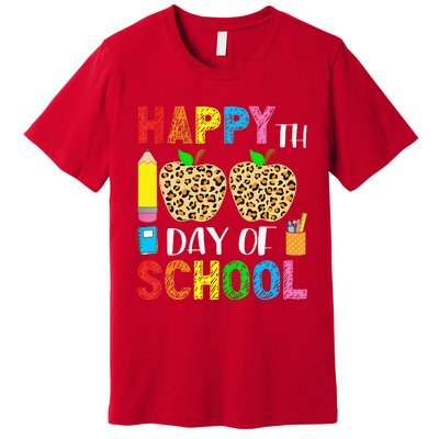 100 Days Smarter Teacher Student Leopard Happy 100 Days Premium T-Shirt