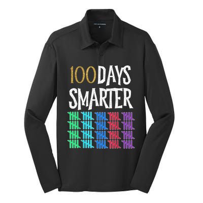 100 Days Smarter Happy 100th Day Of School Student Teacher Gift Silk Touch Performance Long Sleeve Polo