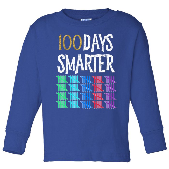 100 Days Smarter Happy 100th Day Of School Student Teacher Gift Toddler Long Sleeve Shirt