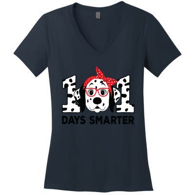 101 Days Smarter 101st Day School Dalmatian Dog Teacher Women's V-Neck T-Shirt