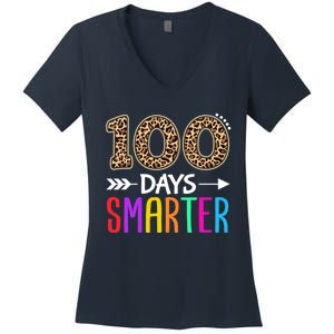 100 Days Smarter Kindergarten Child 100th Day Of School Women's V-Neck T-Shirt