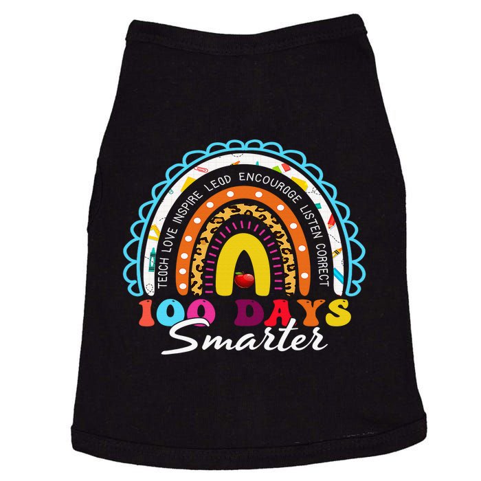 100 Days Smarter Happy 100th Day Of School Rainbow Leopard  Doggie Tank