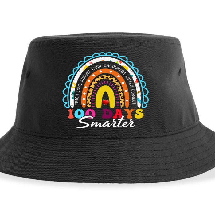 100 Days Smarter Happy 100th Day Of School Rainbow Leopard  Sustainable Bucket Hat