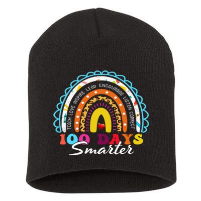 100 Days Smarter Happy 100th Day Of School Rainbow Leopard  Short Acrylic Beanie