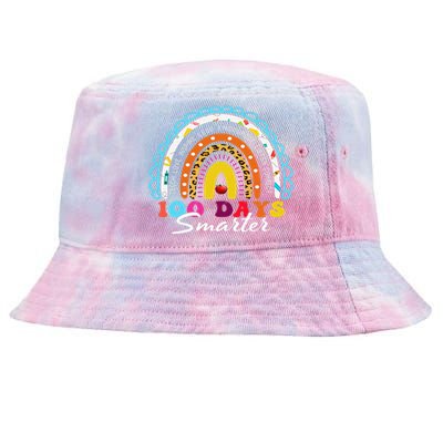 100 Days Smarter Happy 100th Day Of School Rainbow Leopard  Tie-Dyed Bucket Hat