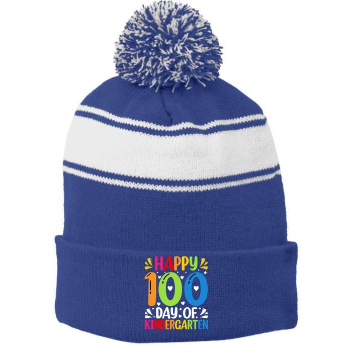 100 Days Smarter Kindergarten Happy 100 Day Of Kindergarten Gift Stripe Pom Pom Beanie