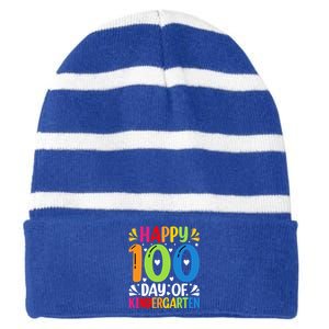 100 Days Smarter Kindergarten Happy 100 Day Of Kindergarten Gift Striped Beanie with Solid Band