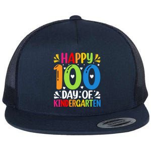 100 Days Smarter Kindergarten Happy 100 Day Of Kindergarten Gift Flat Bill Trucker Hat