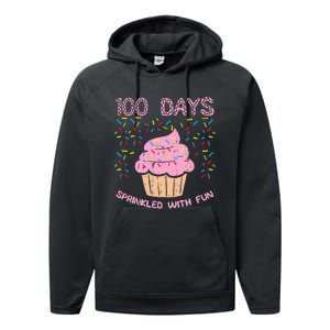 100 Days Sprinkled With Fun Cupcake 100th Day Of School Girl Performance Fleece Hoodie