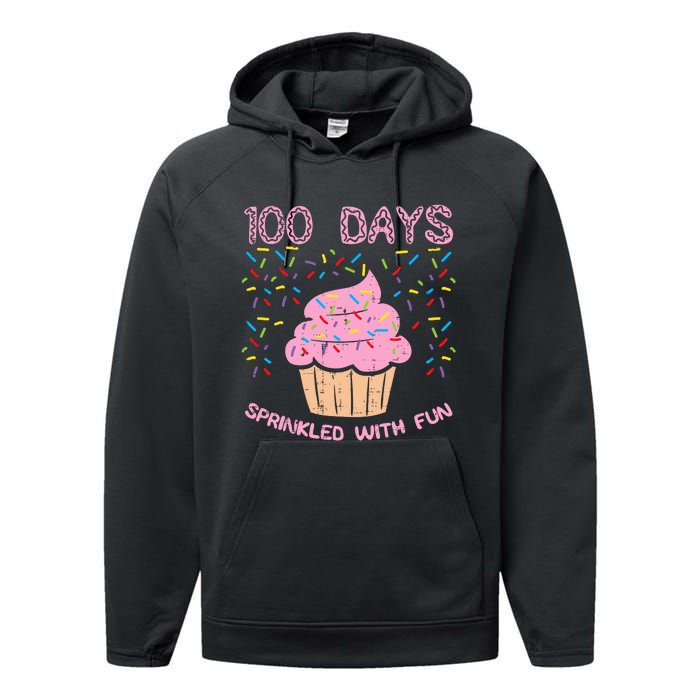 100 Days Sprinkled With Fun Cupcake 100th Day Of School Girl Performance Fleece Hoodie