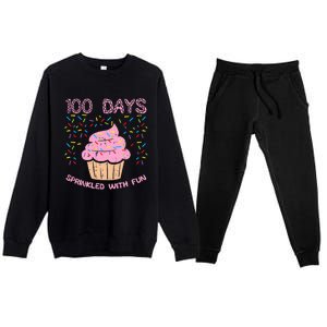 100 Days Sprinkled With Fun Cupcake 100th Day Of School Girl Premium Crewneck Sweatsuit Set