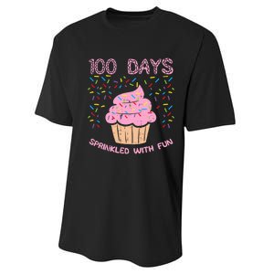 100 Days Sprinkled With Fun Cupcake 100th Day Of School Girl Performance Sprint T-Shirt