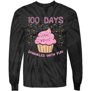 100 Days Sprinkled With Fun Cupcake 100th Day Of School Girl Tie-Dye Long Sleeve Shirt