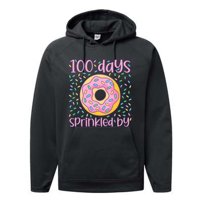 100 Days Sprinkled By Cute Donut 100 Days Of School Performance Fleece Hoodie