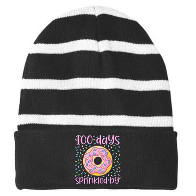 100 Days Sprinkled By Cute Donut 100 Days Of School Striped Beanie with Solid Band