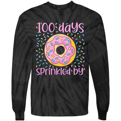 100 Days Sprinkled By Cute Donut 100 Days Of School Tie-Dye Long Sleeve Shirt