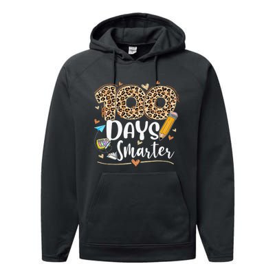 100 Days Smarter Leopard Happy 100th Day Of School Teacher  Performance Fleece Hoodie