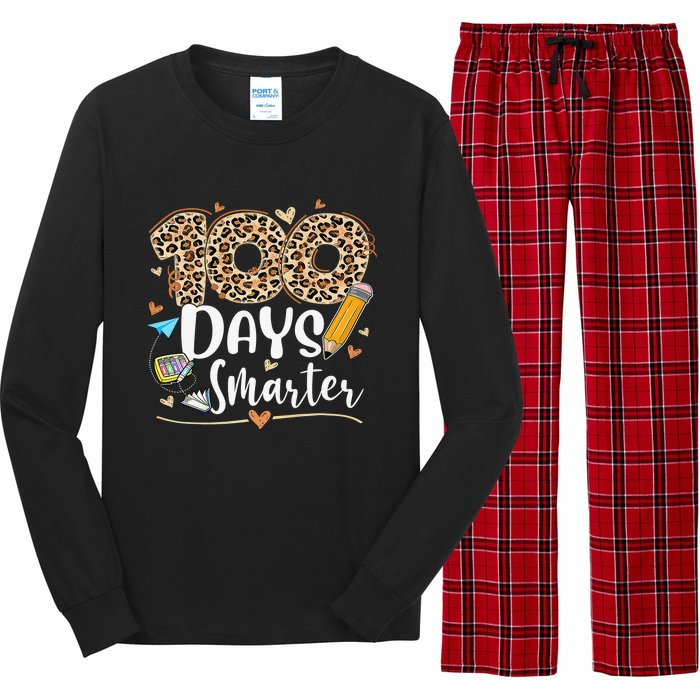 100 Days Smarter Leopard Happy 100th Day Of School Teacher  Long Sleeve Pajama Set