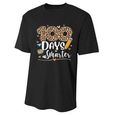 100 Days Smarter Leopard Happy 100th Day Of School Teacher  Performance Sprint T-Shirt