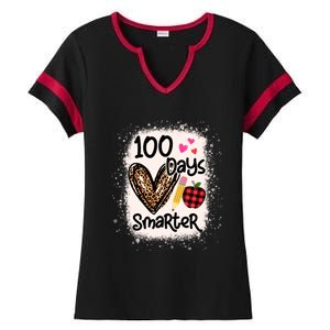 100 Days Smarter Leopard Bleached 100th Day School Teacher Gift Ladies Halftime Notch Neck Tee