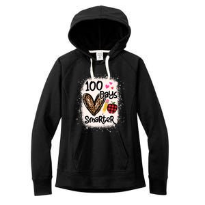 100 Days Smarter Leopard Bleached 100th Day School Teacher Gift Women's Fleece Hoodie